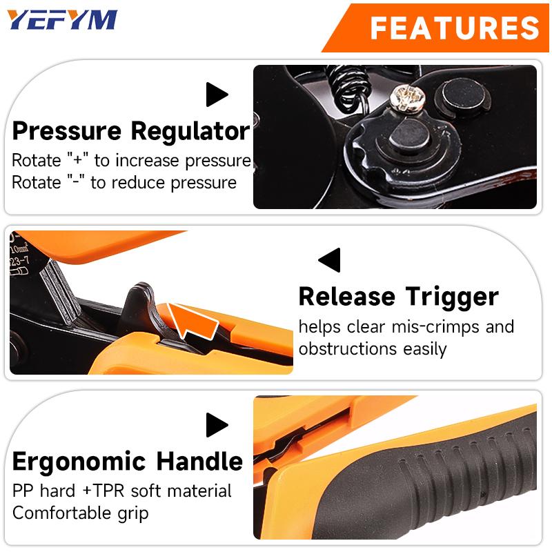 Hylseklemverktøy Selvjusterende sekskantet ledningskrimpetang for AWG23-7(0.25-10mm²) Skralle Ledningskrimpeverktøy YE 10-6