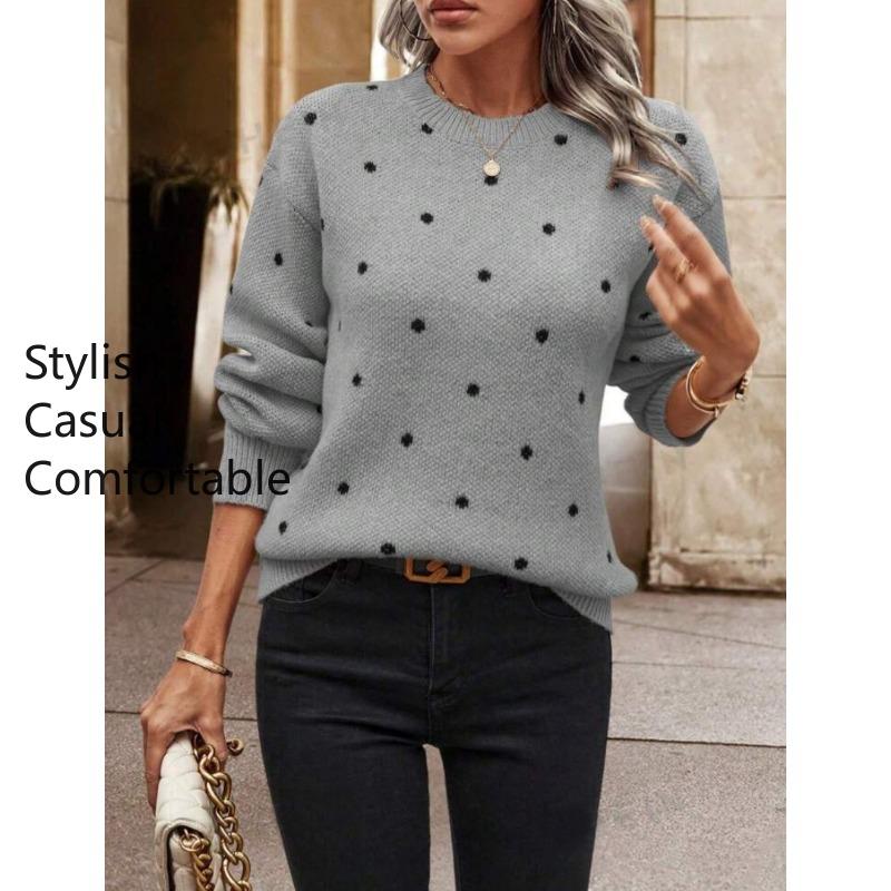 Casual Knit Polka Dot Print Sweater with Long Sleeves for Fall/Winter