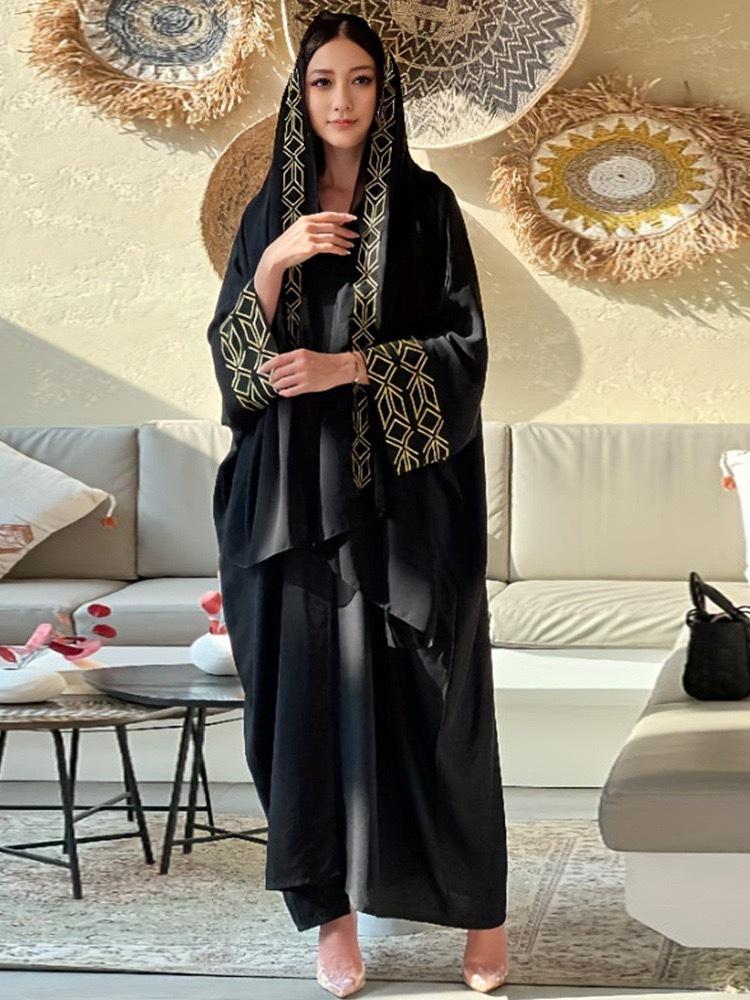 F419 Arabische Stickerei Modische Abaya Langes Gewand