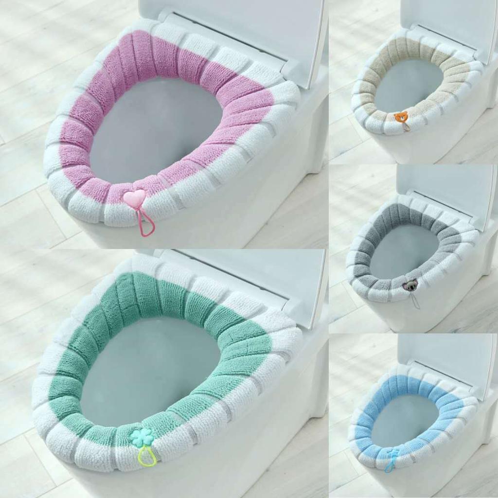 Winter Warm Toilet Seat Cover Mat Bathroom Toilet Pad Cushion with Handle Thicker Soft Washable Closestool Warmer Accessories