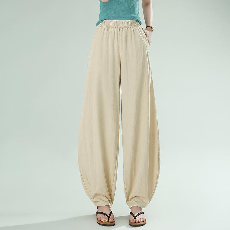 2026 Women's High-Waist Wide-Leg Ice Silk Pants - Plus Size, Loose Fit, Slimming Casual Summer Wear