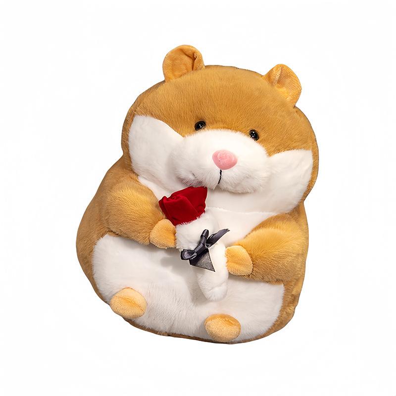 Cute, Chubby, Holding Roses, Hamster Plush Doll, Giving Girlfriend A Christmas Valentine'S Day Gift, Hamster Throw Pillow.