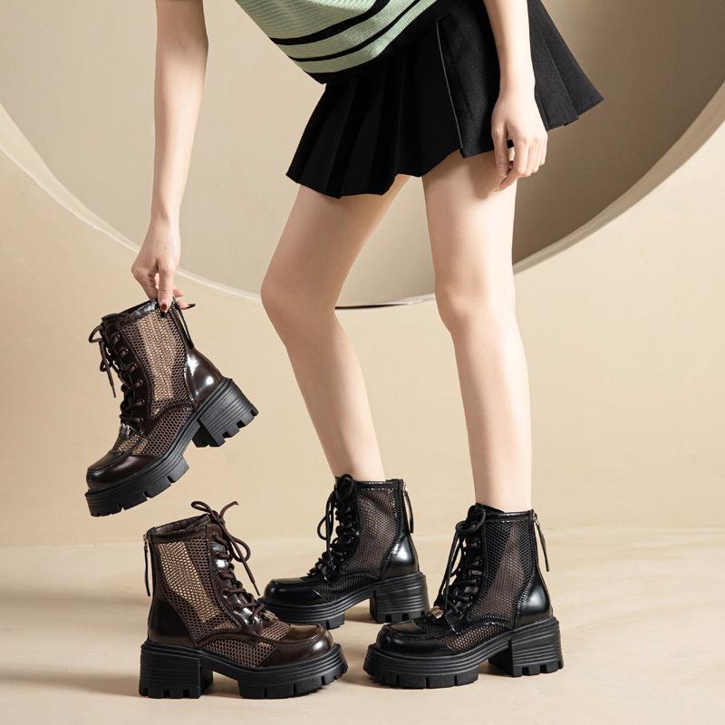 Genuine Leather Thick Soled Short Boots for Women with British Style Thick Heels  Spring and Autumn Winter with Plush Boots