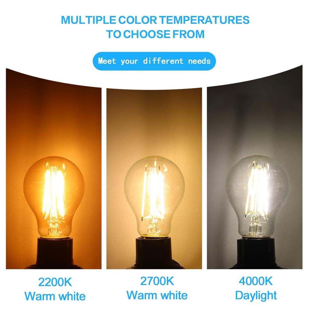 6PCS LED Filament Light Bulb Retro Edison E27 E14 B22 4000K 2700K 220V A60 G45 C37 Vintage Ampoule Incandescent Bulb Edison Lamp