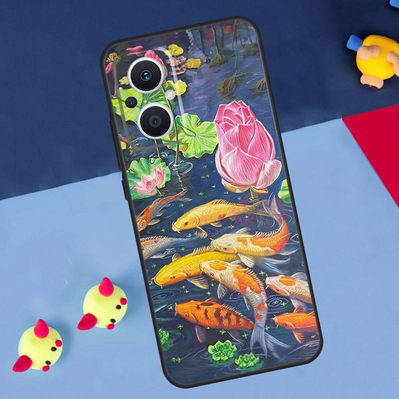 Koi Carp Fish Painting For OPPO Reno 12F 13F 14F 11F 10 11 12 13 14 Pro 8T 7 8 Lite OPPO Find X9 X8 X6 X5 Pro Case