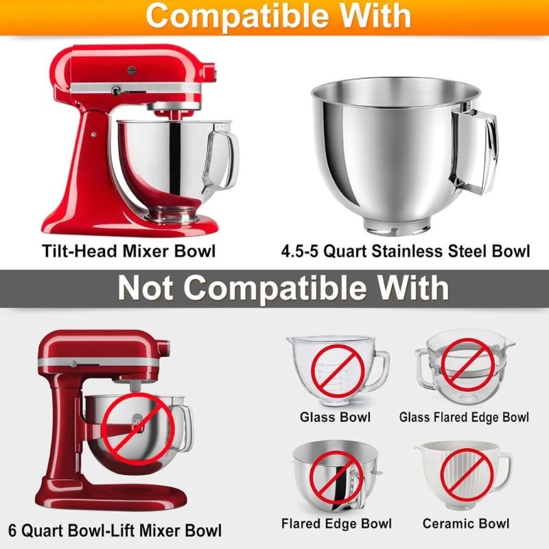 Silicone Mixing Bowl Cover Splash Proof Stand Mixer Bowl Lid for 4.5-5QT Tilt Head Stand Mixers Bowl Kitchen Accessory