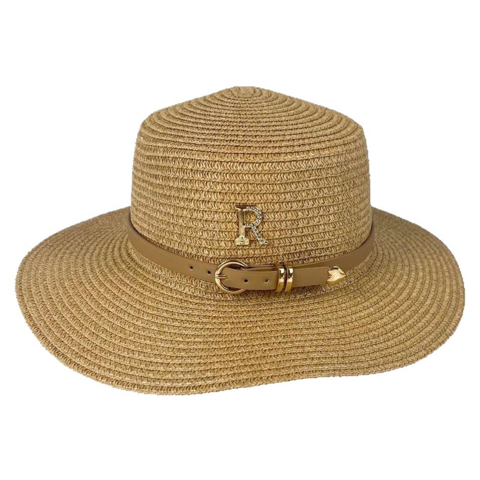 Women's Summer French Retro Straw Hat with Rhinestone 'R'