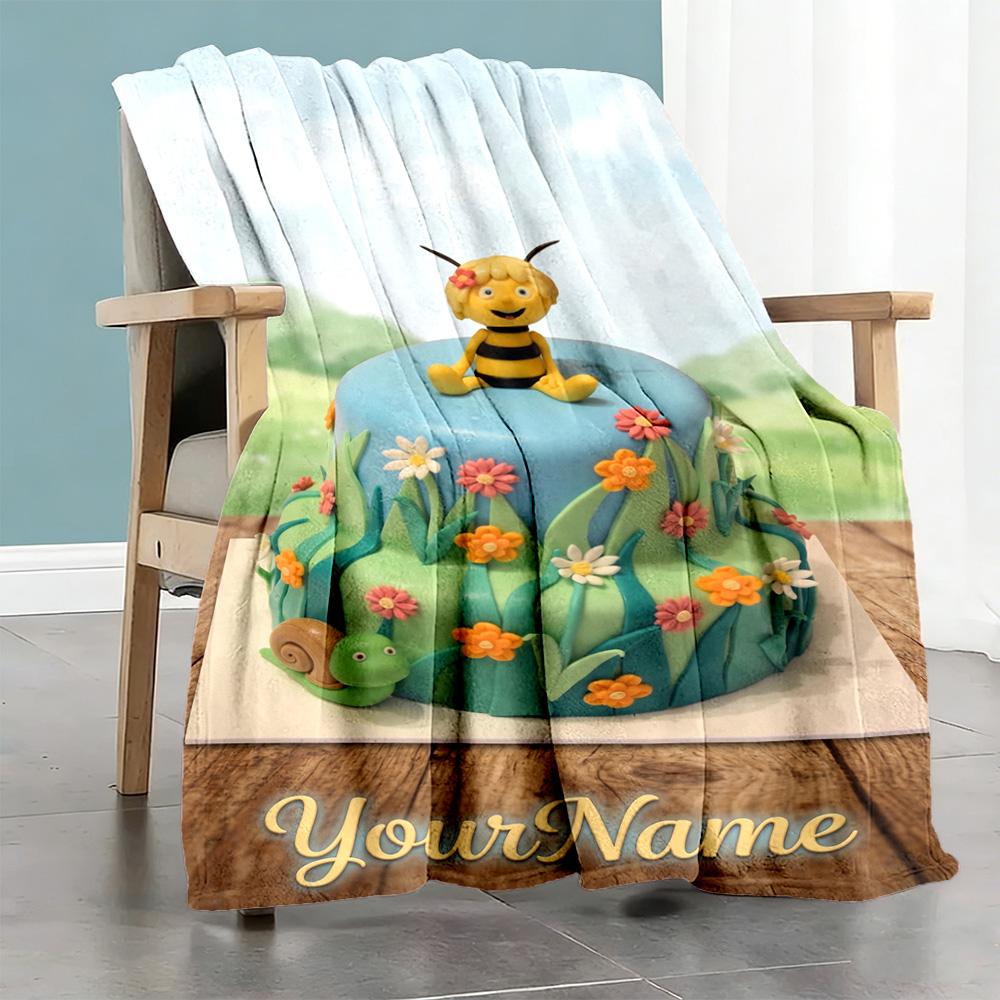 Biene Maja Personalized Name Blanket Multi-purpose Personalized Blanket Ultra-Soft Throw For Nap Home Decor Living Room Seaside Four Seasons Universal