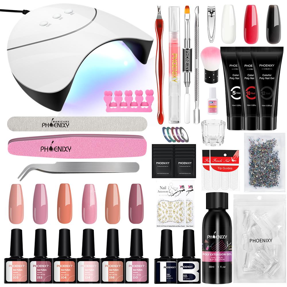

Маникюрный набор PHOENIXY, гель для наращивания ногтей, набор с УФ-светодиодной лампой для ногтей 36 Вт, сушилка для ногтей, набор маникюрных инструментов, набор инструментов для маникюра с замачиванием
