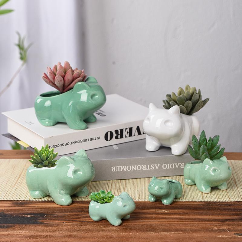 Ceramic Cartoon Animal Succulent Pots: Frog & Bulbasaur Designs