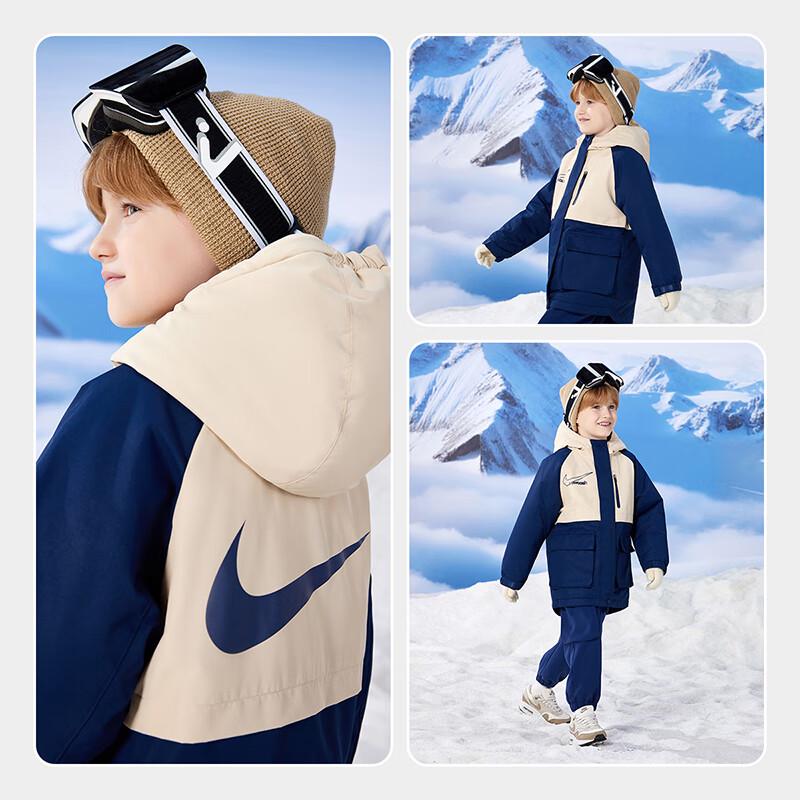 NIKE Kids' Unisex Mid-Length Color-Blocked Hooded Padded Jacket