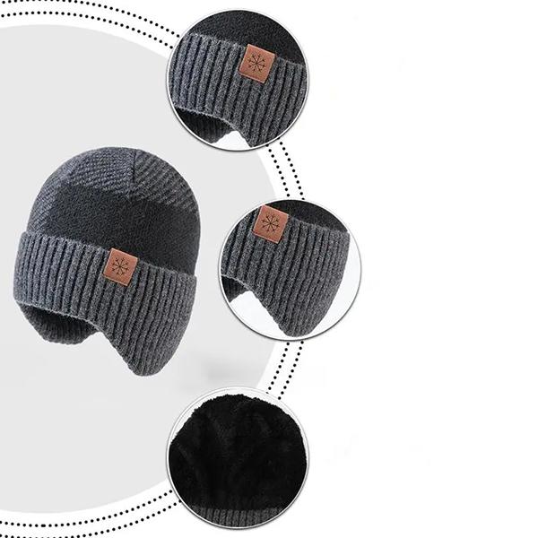 WTEMPO Solid Color Thick Fleece Hat & Scarf & Gloves Set Men Winter Woolen Cold-proof Windproof Knitted Hat Set