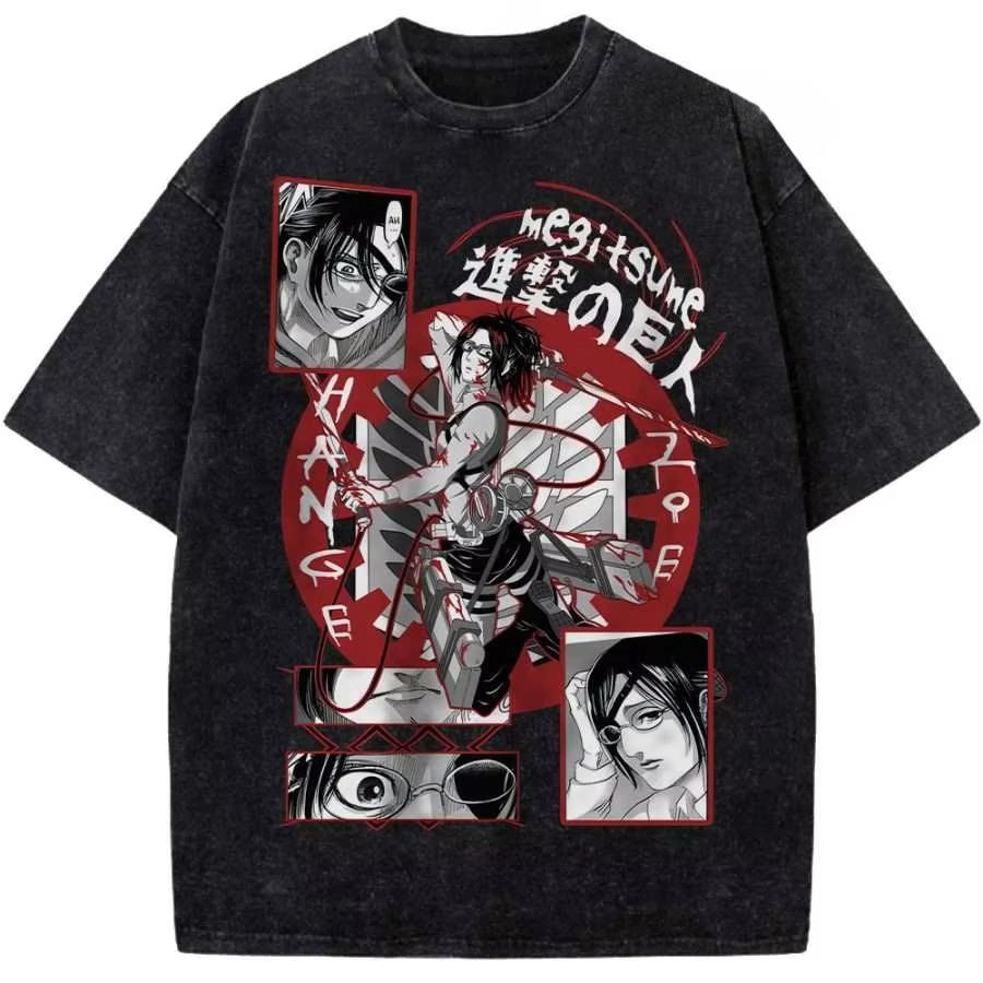 Anime Hange Zoe Attack on Titan Printed Tshirt Mens and Womens Washed Tshirt High Quality Vintage Cotton Tshirt Tops M