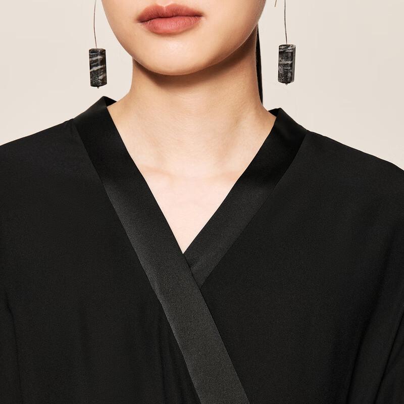 LESS 2024 Autumn Mulberry Silk V-Neck Long Dress 2O8G14720