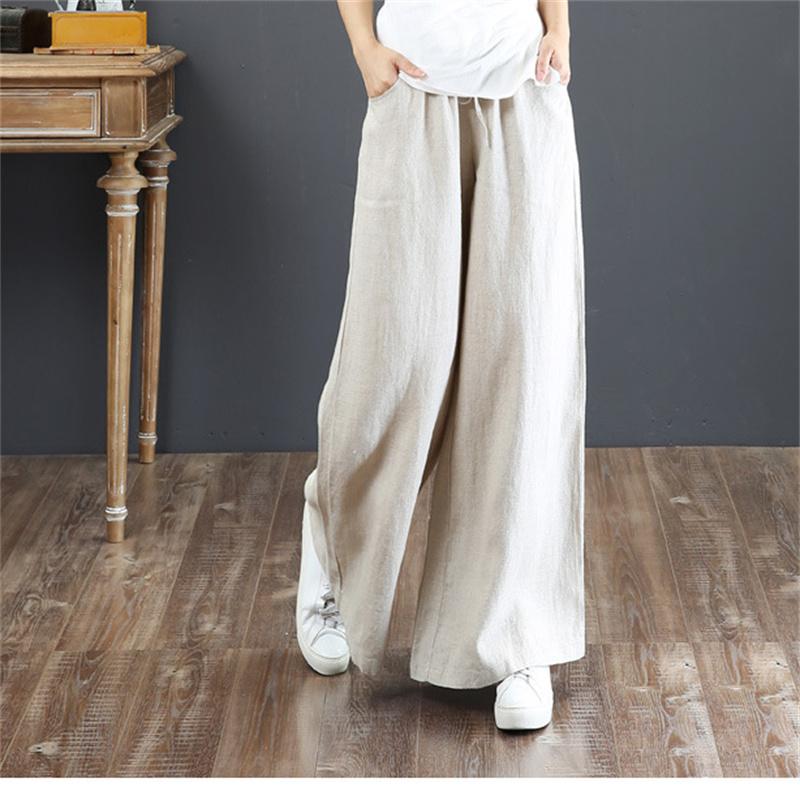 Spring Autumn Hip Hop Streetwear Female Solid Cotton Linen Wide Leg Pants Women Vintage Harajuku Boho Casual Ladies Trousers