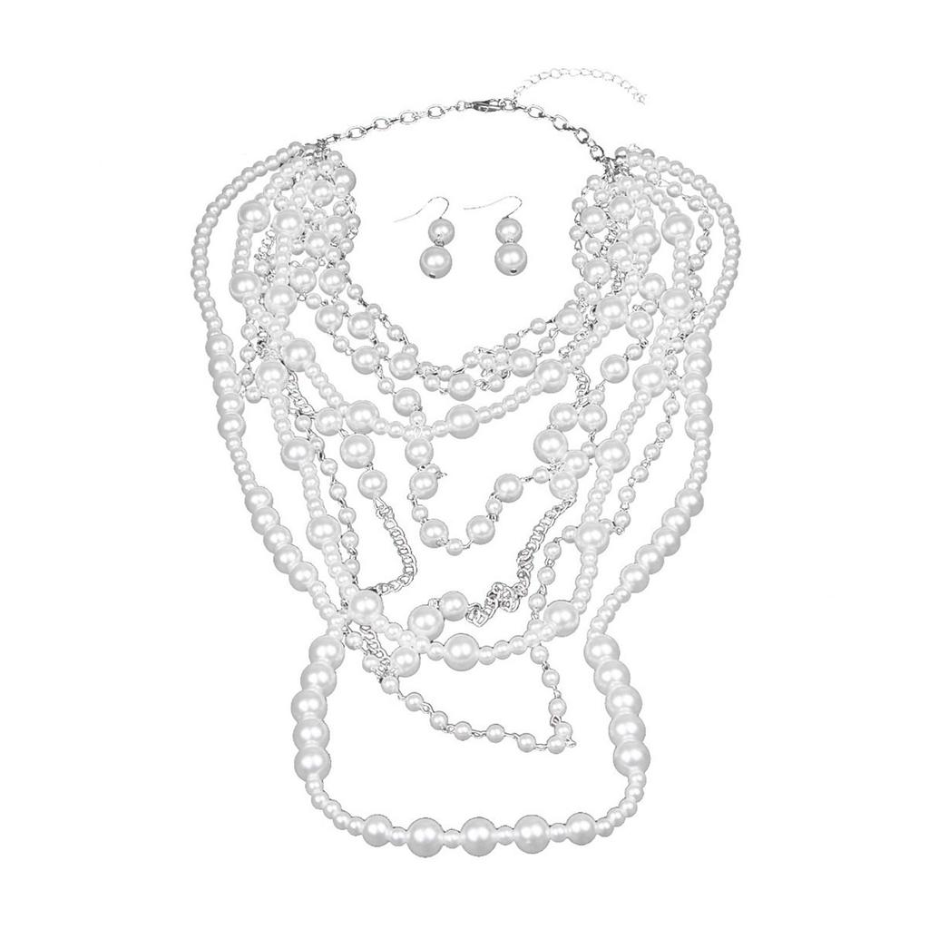 Statement Long Pearls Necklace With Earrings Set for Trendy Women Seek Unique Styles In Fashion Accessories Daily Use