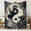 1pc Black and White Dragon Yin Yang Floral Print Flannel Throw Blanket - Soft High-Definition Digital Print, All-Season Comfort