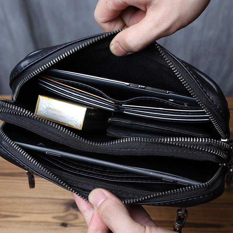 NZPJ Sac à main en cuir pour homme Cuir de vachette naturel original Sac pour téléphone portable Portefeuille long décontracté Sac à pince d'affaires Sac pour carte d'identité Carte bancaire