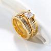 Couple Rings Exquisite Women Rhinestones Zirconia Rings Set Simple Gold Color Men Stainless Steel CZ Stone Rings Wedding Jewelry