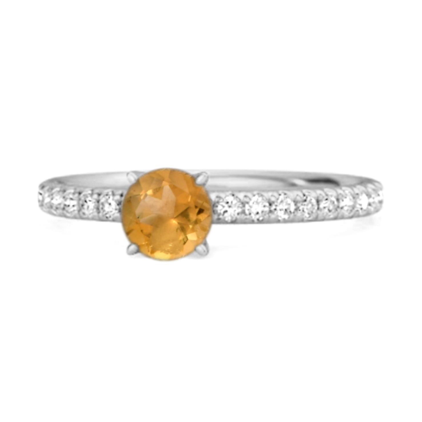 Citrine Round Soliatire Ring- 925 Sterling Silver 9.5 белый