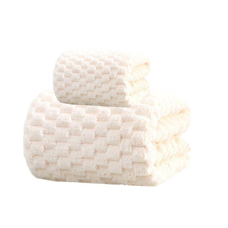 2 Pcs Coral Fleece Bath & Hair Towel Set | Solid Color | Absorbent | Women's Bathroom Towels for Hotel, Gym & Spa