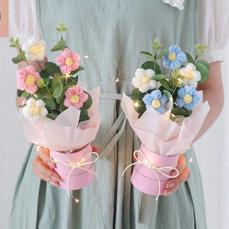 Crochet Woven Flowers Artificial Flower Bouquet Knitted Flower Bouquet Handmade Wedding Teacher'S Mother'S Day Graduation Gift