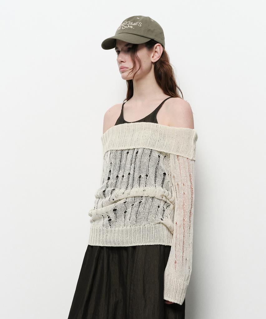 Daiaegeuneol Off Shoulder Damage Knit (Ivory)