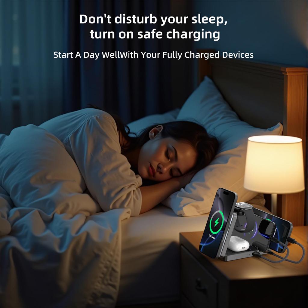 Magnetic Wireless Charger Stand for Phone, Watch & Earbuds - All-in-One Fast Charging Dock