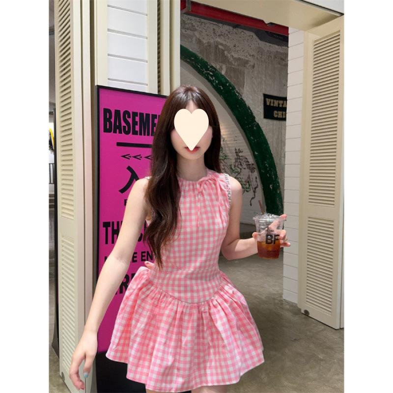 

Design sense niche plaid vest sleeveless dress summer new cute girl waist strap a word short skirt S