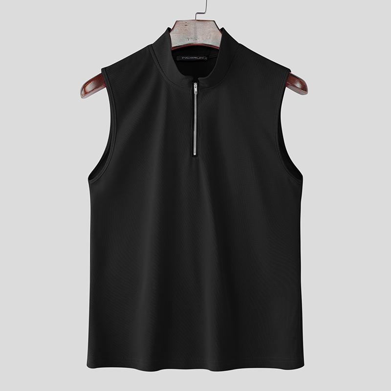 

INCERUN Men Zip-up Mockneck Sleeveless Fitted Casual Tank Tops Undershirts L чёрный
