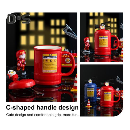 Coffee Cups Ceramic Tea Cup Flame Extinguisher Shaped Mug with Lid Spoon 400ml Hot Cold Drinks Milk Juice Beverage Mug Office Home Travel Gifts