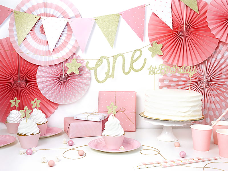 Partydeco Pink Gold Birthday Garland