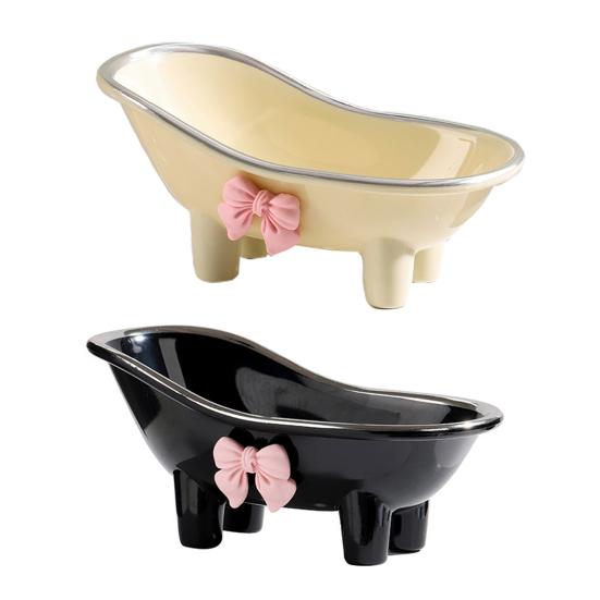 Versatile Soap Dish with Drain Holes Bow-knot Design Easy to Clean Decorative Bathtub Shaped Soap Tray for Bathroom