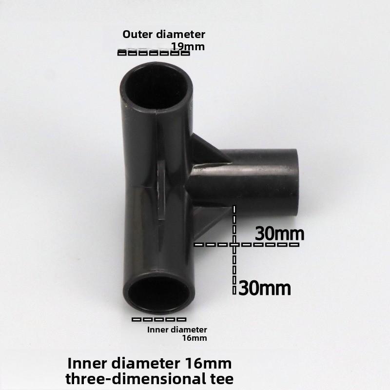 1 ks Černý konektor trubky DIY police Stan Pevný konektor Montážní díly Vnitřní průměr 8/12/16/19 mm ABS plast T-kus Čtyřcestný koleno Rovné spojení