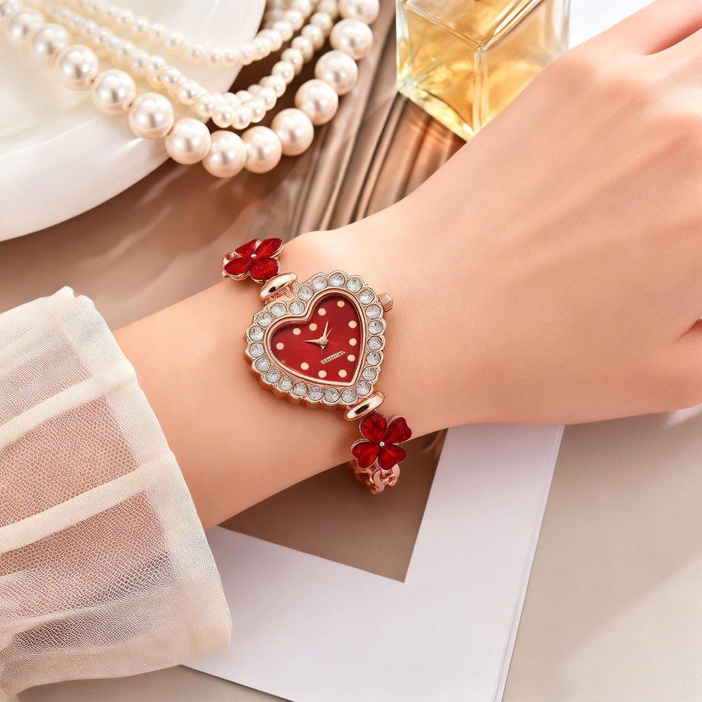 with Adjustable Bracelet Heart Shaped Watch Diamond Studded Watch Strap Wrist Decoration  Gift