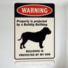 Bulldog Protection Warning Metal Sign - Vintage Style Tin Sign for Home Bar Wall Decor, 8x12 Inch, Black White Red Color Scheme