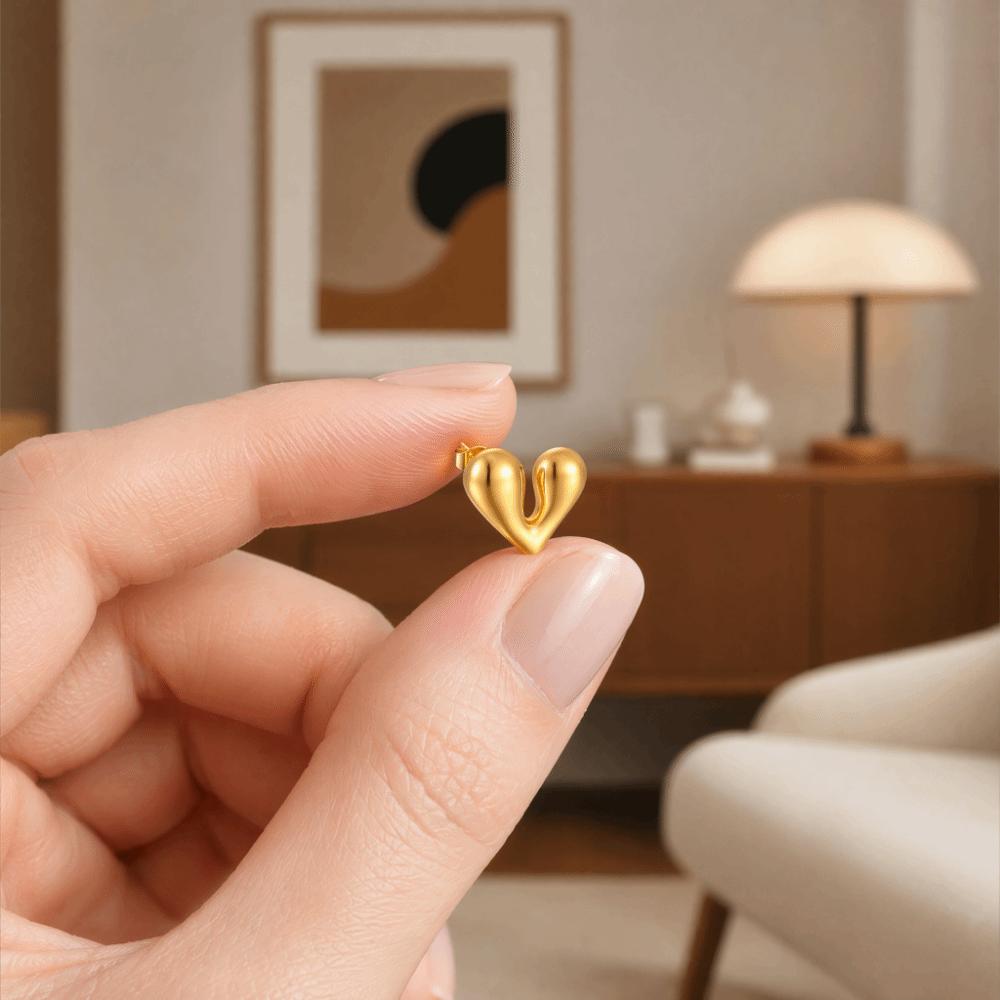 Geometric Texture Irregular Heart Earrings Gold Color Huggie Hoop Earrings For Women