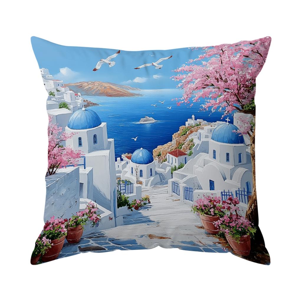 Greece Santorini Scenery Cushions Pillowcase Cushion Cover Throw Pillow Sofa Decoration Pillowcover Home Car Sofa Decor