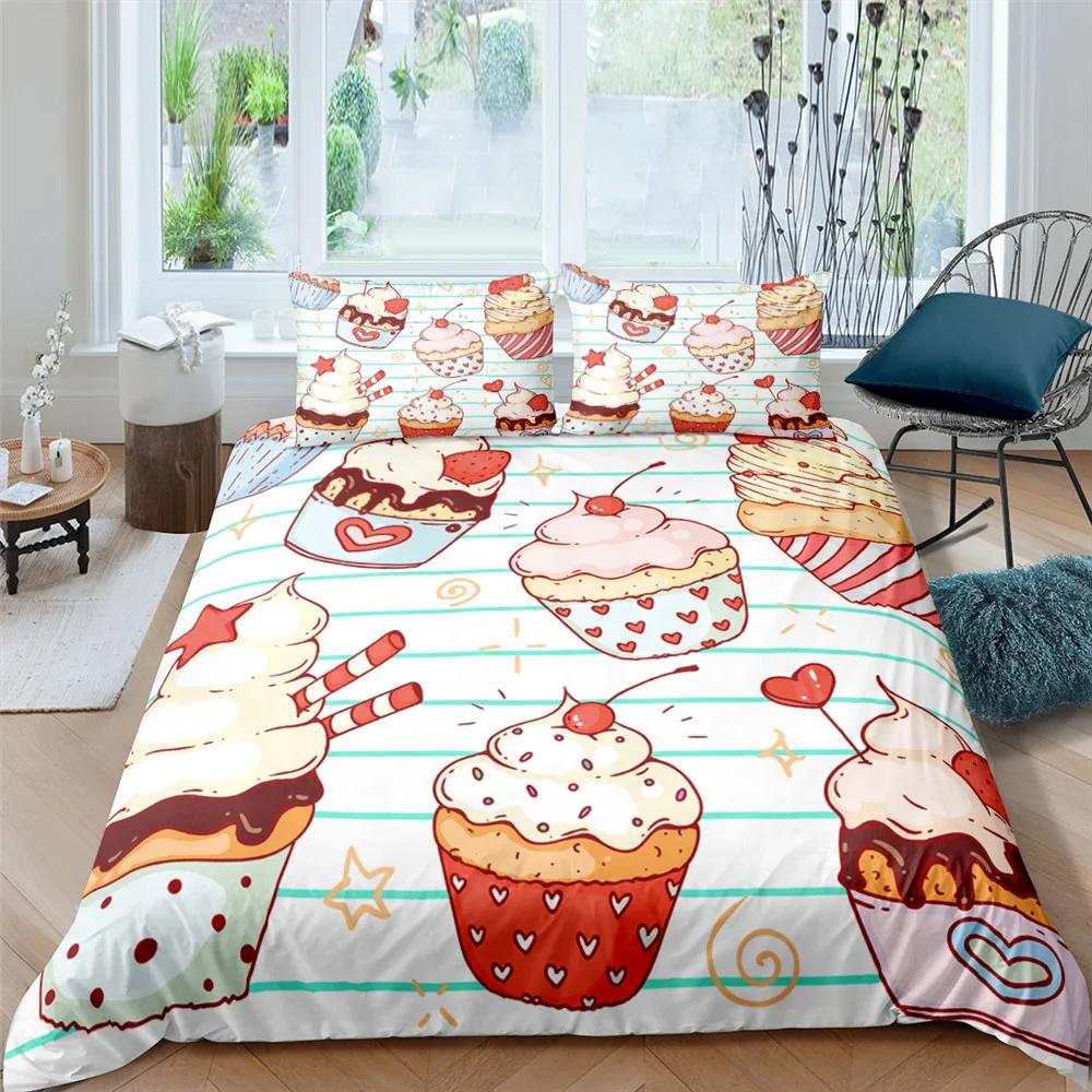 3D Chocolate Dessert Duvet Cover Set Bed Cover Food Candy Donut Cake Comforter Quilt Cover With Pillowcase For Kids Children Bed