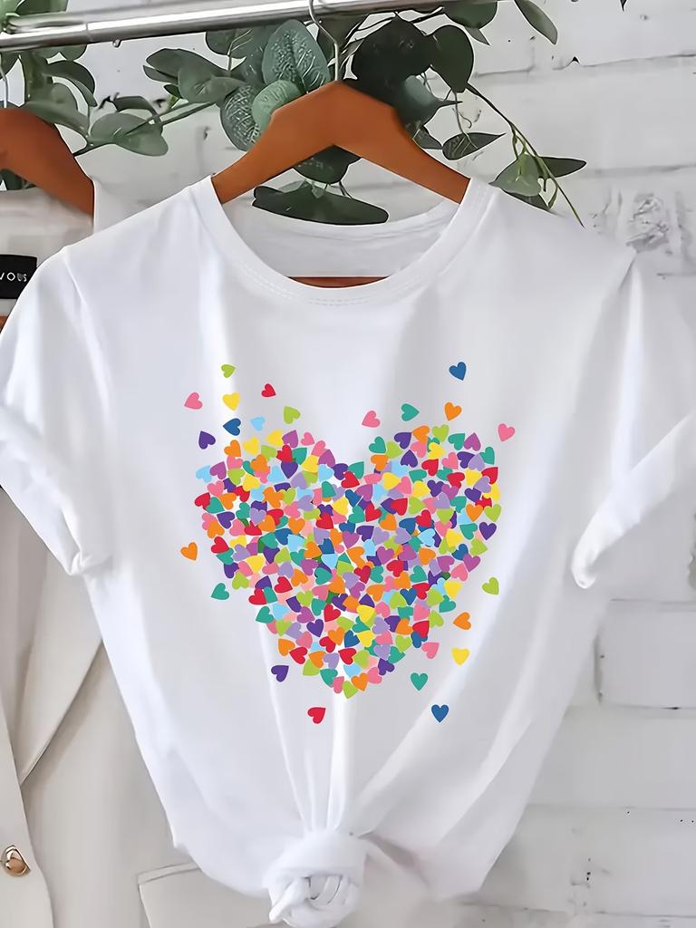 Soft T Shirt Women Heart Lip Graphic Tee Casual Short Sleeve O-neck Summer Tshirt Plus Size Streetwear Daily Basic Tops T Shirts