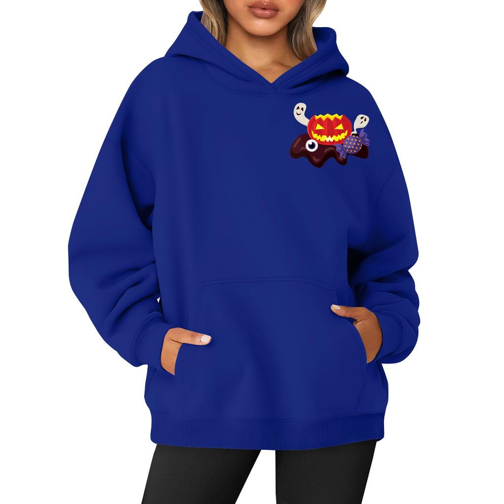 Women's Round Neck Long Sleeve Halloween Print Top Hooded Sweatshirt