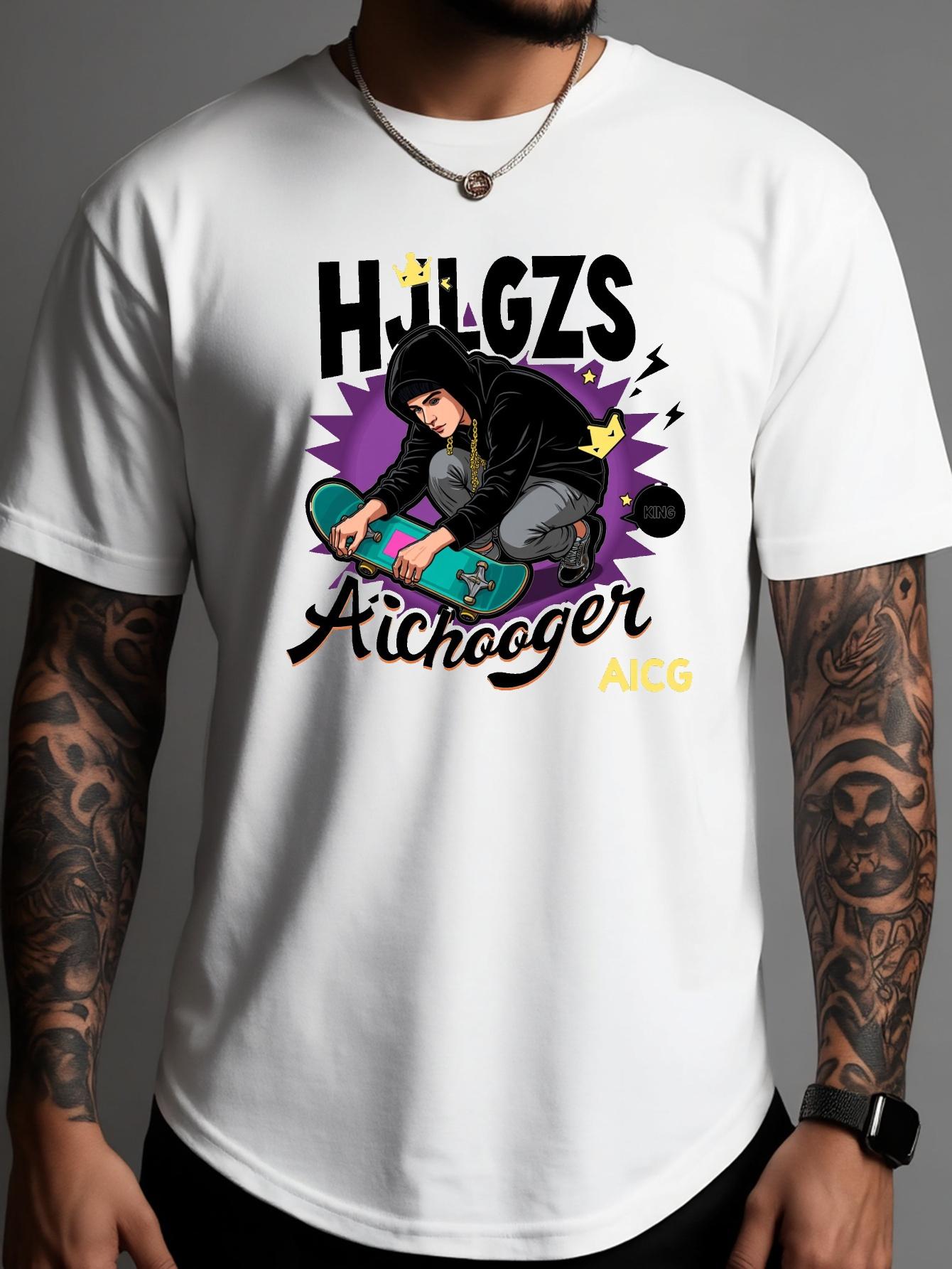 

Skateboard Graphic T-shirt - Breathable Cotton Blend Tee with Stretch Fabric - Black Streetwear Shirt for Skateboarding L