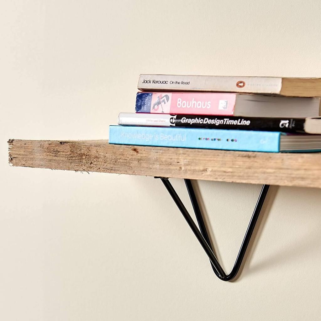 2X Iron Wall Brackets for Shelves, DIY Triangle Shelf Bracket for Open Shelving, Unique mid Century Hairpin Leg Design