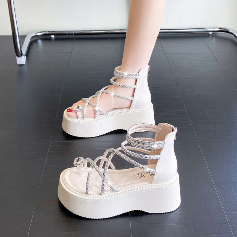 With Skirt Sandals Women's New Summer Super Fire Retro Versatile Small Thick-soled Korean Roman Shoes
