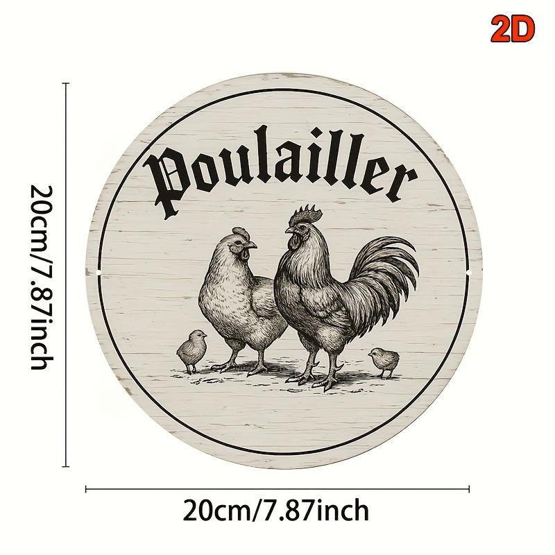 

French Farm Poulailler Sign Retro Round Aluminum Plaque Rustic Wall Art for Coop Shop Gate 20x30cm（7.8x11.8inch）
