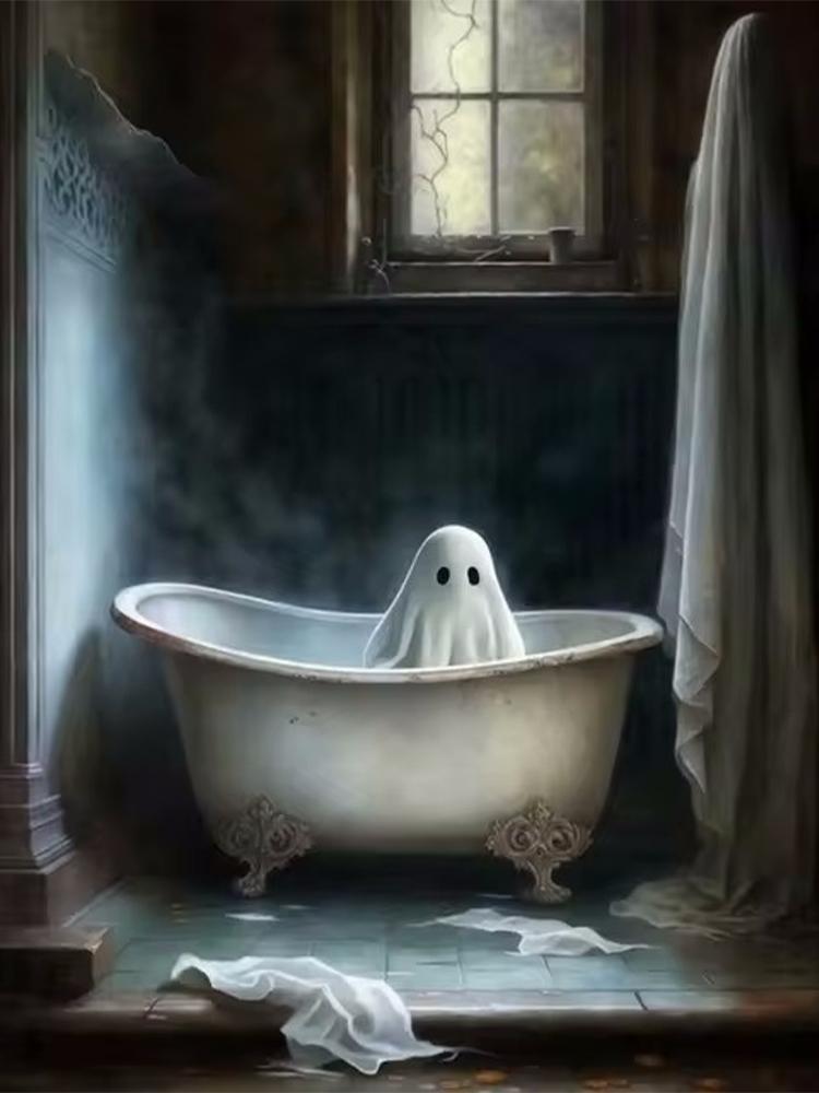 5D DIY Diamond Painting Cross Stitch Ghost Haunted Mountain Manor Dark Academy Gothic Halloween Ghost Cute Home Room Decor