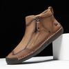 Large Size Men's Shoes Outdoor Casual Shoes Flat Bottom Hand Stitched Shoes Zipper Martin Boots Short Boots