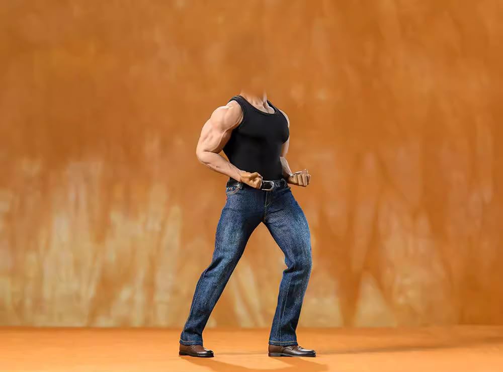 HAMRETHYPPZ 1/6 Scale Costume, 1/6 Scale Figure Clothes, Male Suit, Tank Top and Jeans Suit (Body, Head, Shoes, Etc. Not Included) (Black)