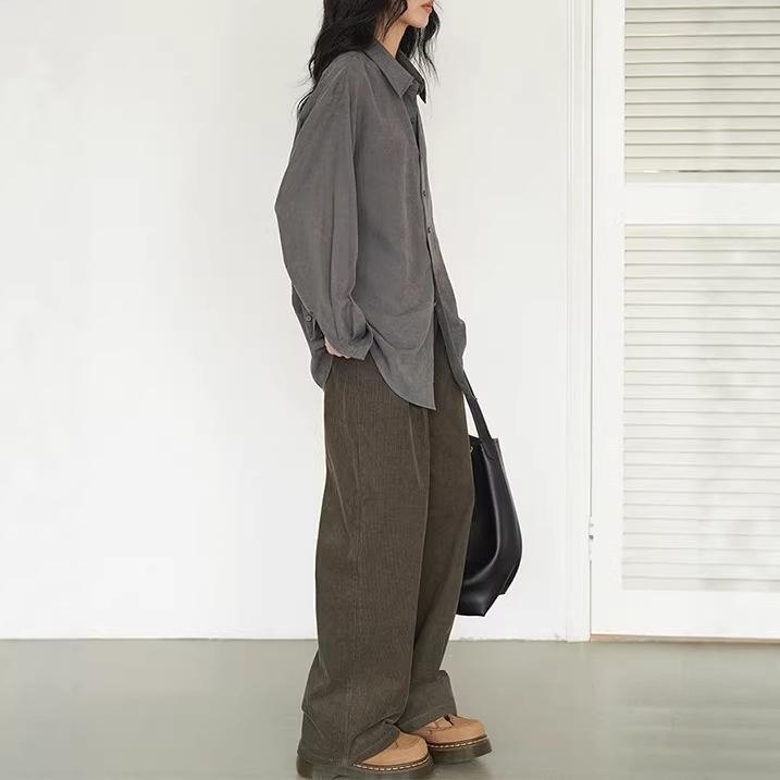 Smoke Gray Temperament Shirt, New Women's Light Luxury High-end Spring Simple Lazy Style Loose Inner Shirt
