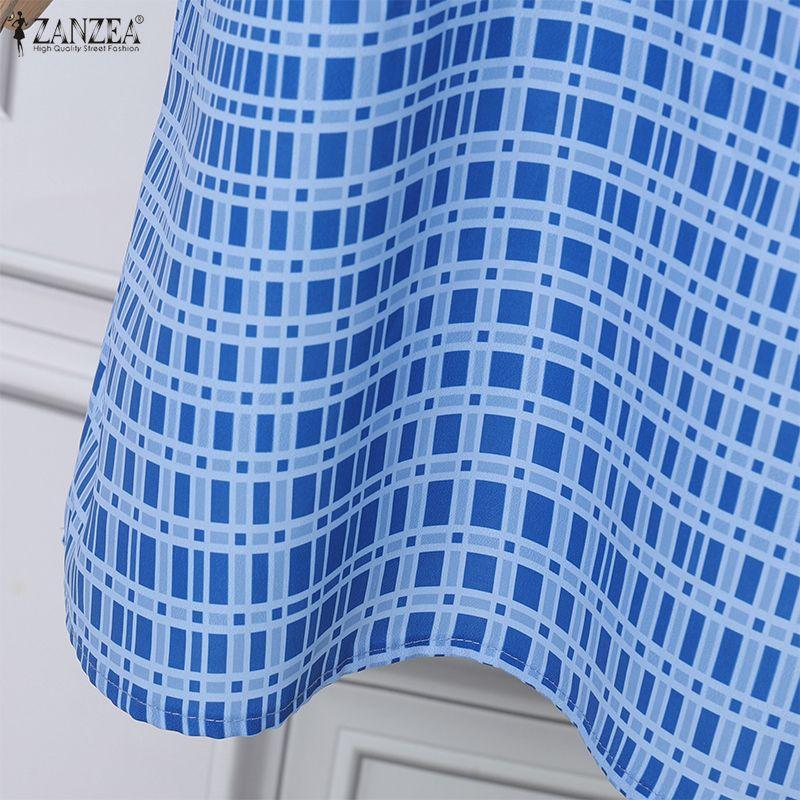ZANZEA Women Casual Round Neck Short Sleeve Print Dress